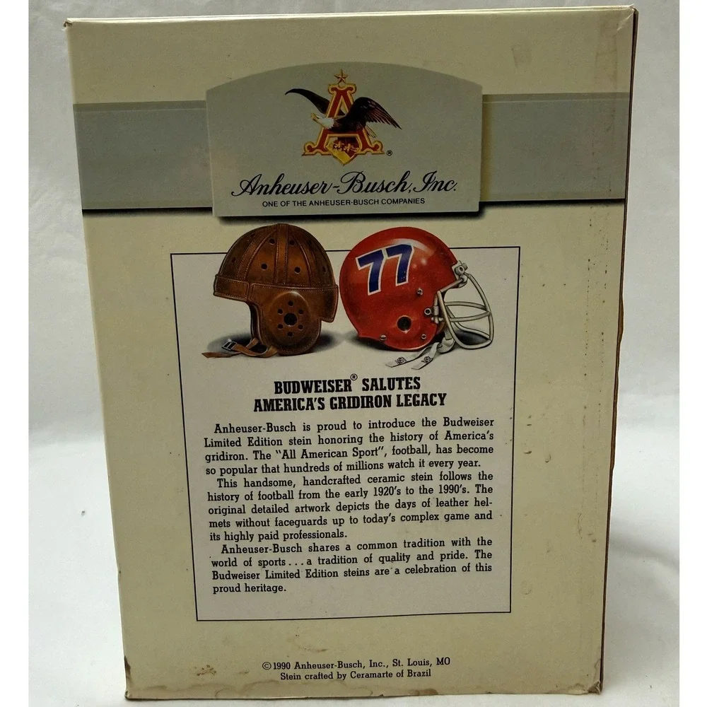 Vintage 1990 Budweiser Stein Gridiron Legacy Sports Series With‎ Box & COA